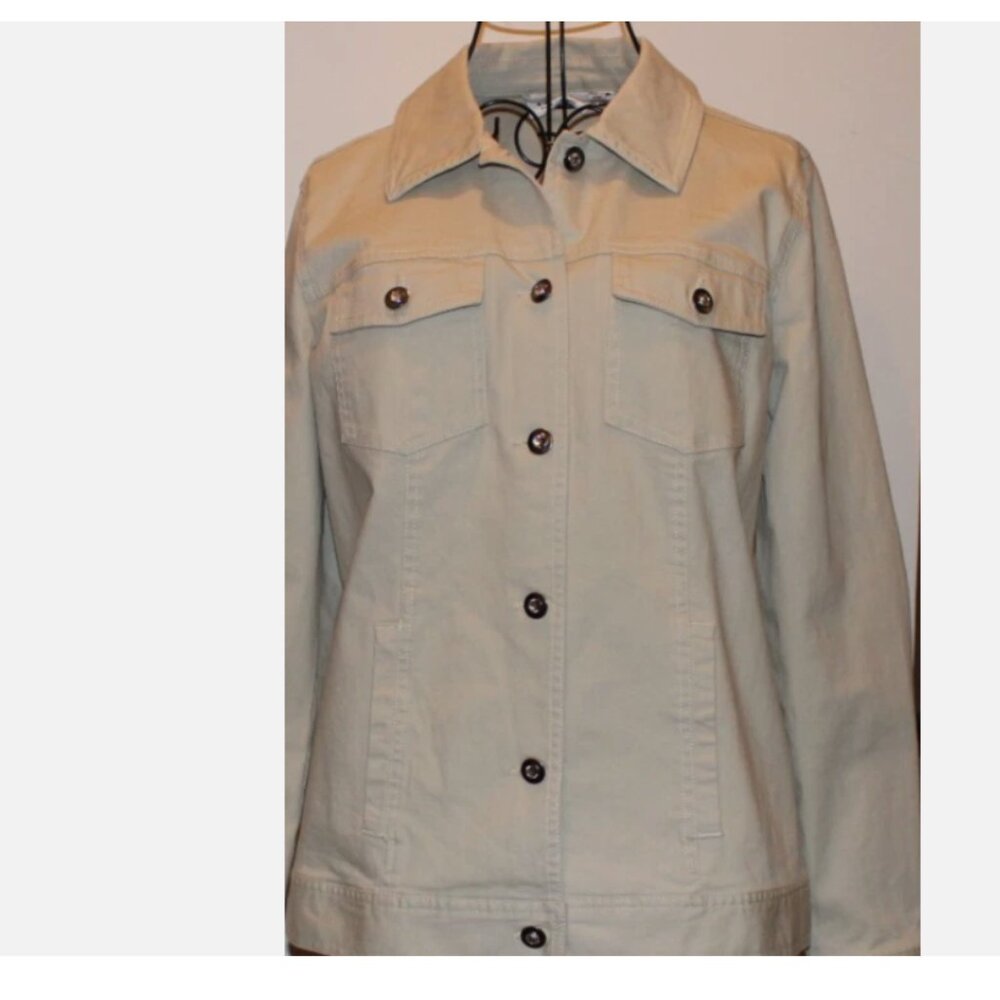 Denim Blazer Rhinestone Embellished Button Front XS D & Co Tan Jean Jacket